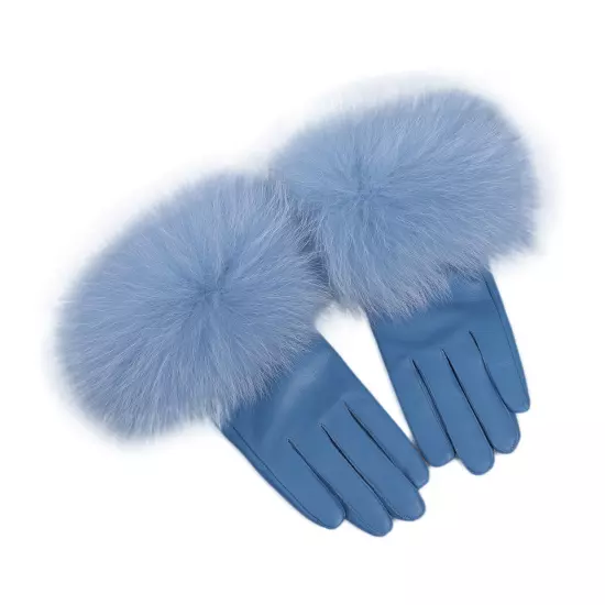 Women Genuine Lambskin Leather Gloves With Real Fox Fur Trim Cuff Winter Warm