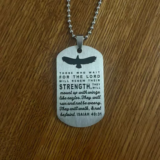 Stainless Steel Faith Isaiah 40:31 Scripture Military Dog Tag Necklace Engraved