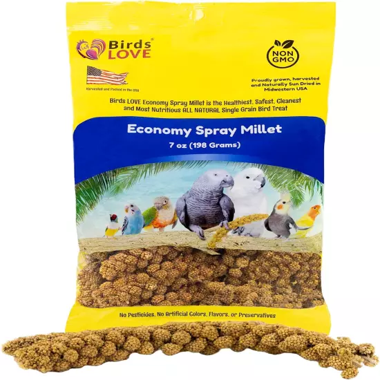 GMO-Free Thin Spray Millet for Birds - Healthy Treat 7oz