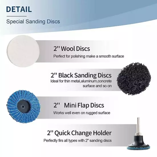 2" Roll Lock Sanding Discs Set W/ 1/4 Holder Die Grinder Quick Change Disc 70Pc.