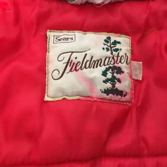 Sears Fieldmaster Hunting Fishing Lined Vest Hideaway Hood Tan Red Mens Med Vtg