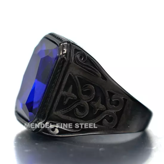 MENDEL Mens Black Blue Tanzanite Stone Ring For Men Size 7 8 9 10 11 12 13-15