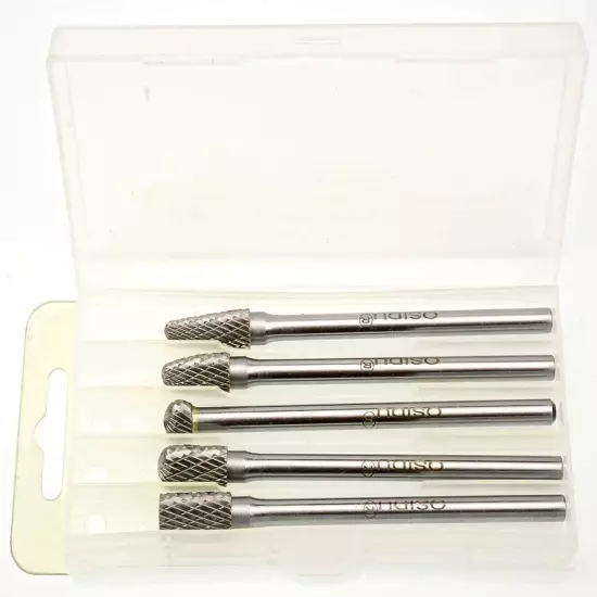 Carbide Burrs Set 5Pcs Extra Long Shank Carbide Rotery Burr File Double Cut 1/4 