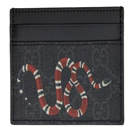 Gucci Black Leather Kingsnake Card Holder Wallet NWT