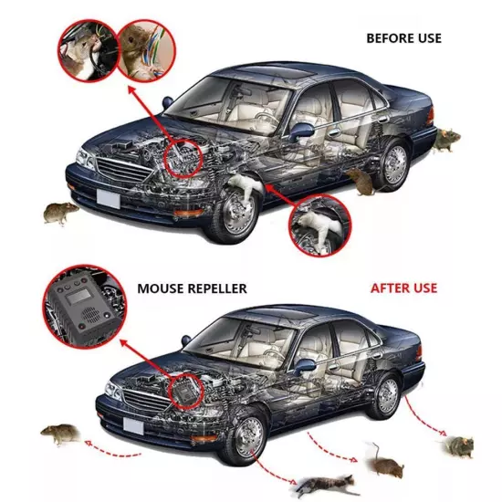 Black Powered Rat Deterrent Keep Mice Away From Car Ultrasonic Rats Repellent ξф