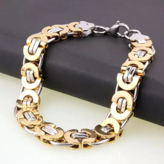 6/8/11mm Silver Gold Black Stainless Steel Mens Womens Byzantine Chain Bracelet