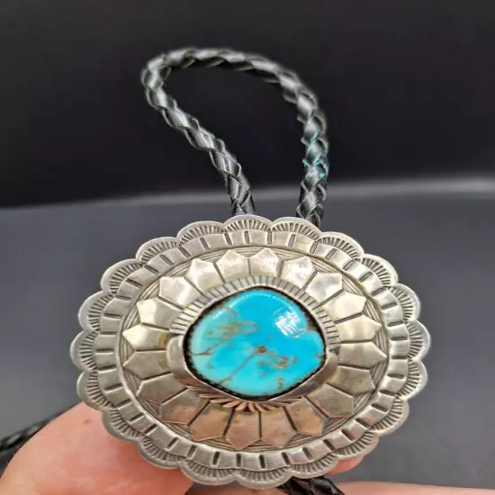 Gorgeous Turquoise & Sterling Silver Zuni Bolo Tie