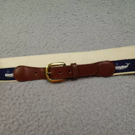 Vintage Whale Belt Navy Blue Canvas Web Brass Buckle Spouter Canterbury USA 34