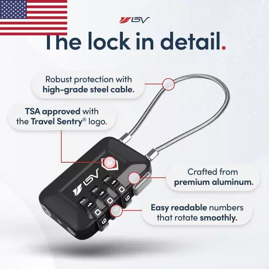 TSA Approved Luggage Travel Lock, Set-Your-Own Combination Lock for School Gym