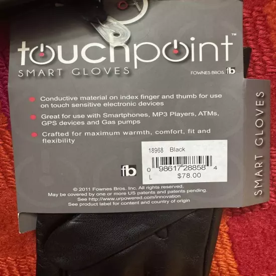 Fownes Bros Touchpoint Nordstrom Cashmere Lined Leather Smart Black Gloves New L