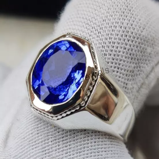 Men's Tanzanite Gemstone Ring For Him Handmade 925 Sterling Silver Band Rings