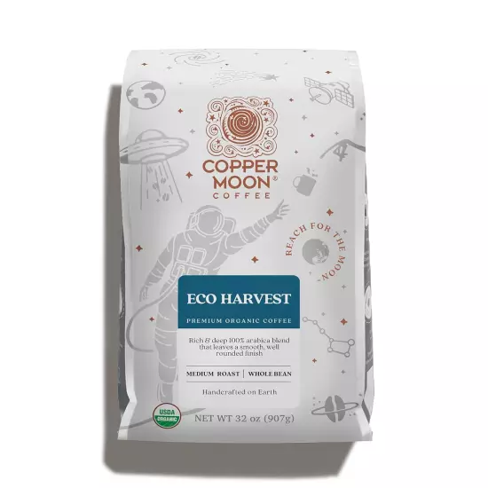 Medium Roast Whole Bean Coffee, Medium Roast, Eco Harvest Organic Blend, 2 Lb