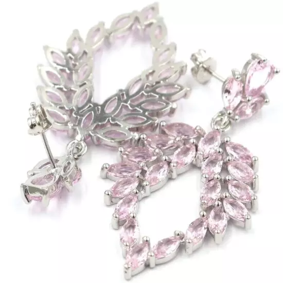 New Designed Pink Kunzite Bride Wedding Daily Wear Silver Earrings 