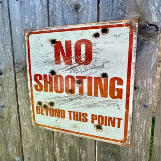 No Shooting metal tin sign W/ FREE PATCH man cave wall decor fence game room art