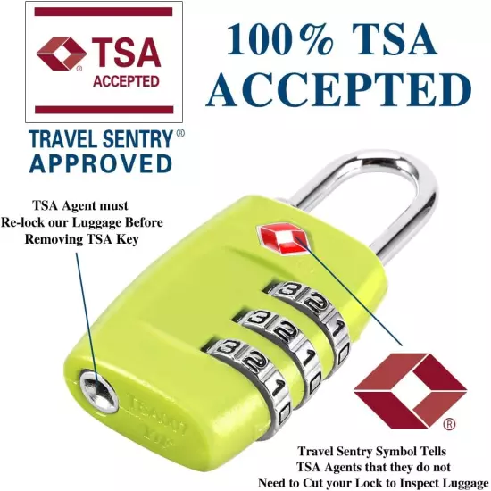 TSA Luggage Locks (4Pack) - 3 Digit Combination Padlocks - Approved Travel Lock 