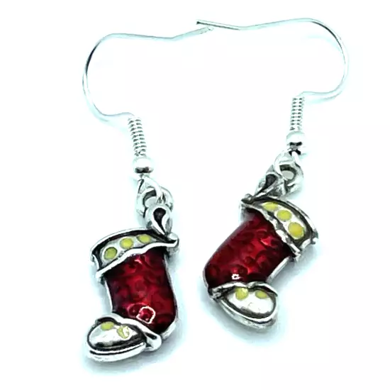 Brighton Nite Before Christmas Red Stockings Holiday Charms Silver Earrings