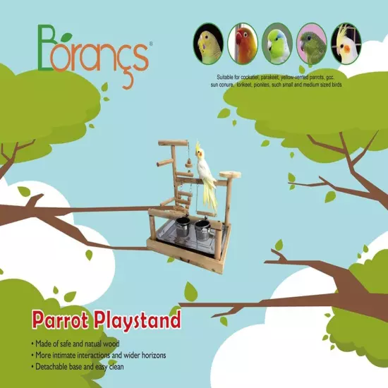 Parrots Playstand Bird Playground Wood Perch Training Stand Cockatiel Playpen...