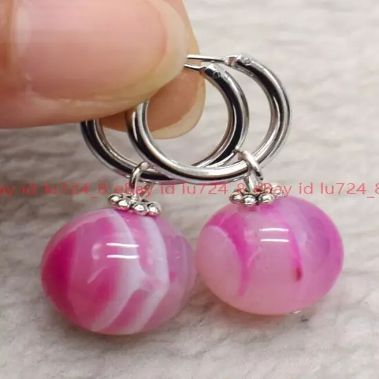 8/10/12mm Natural Multicolor Gemstone Round Beads Silver Leverback Earrings