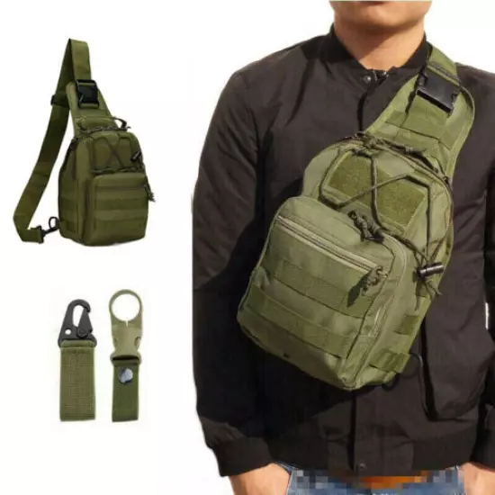 Tactical Shoulder Bag Chest Pack Crossbody + Belt Buckle + Bottle Carry Hook Set