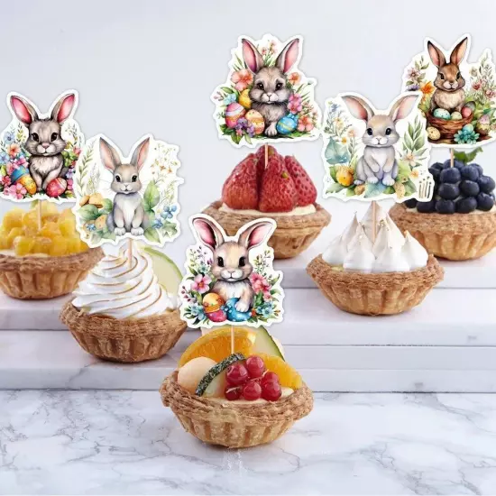 Easter Bunny Cupcake Toppers Happy Easter Bunnies Dessert Toppers Kids Birthday