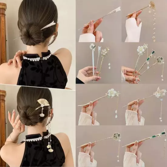 Chinese Style Retro Flower Tassel Hairpin Simple Hair Sticks Hair Accessorie WY4