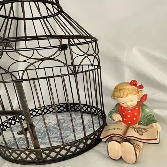 9 3/4 inch BLACK METAL BIRD CAGE with Bookworm Inside