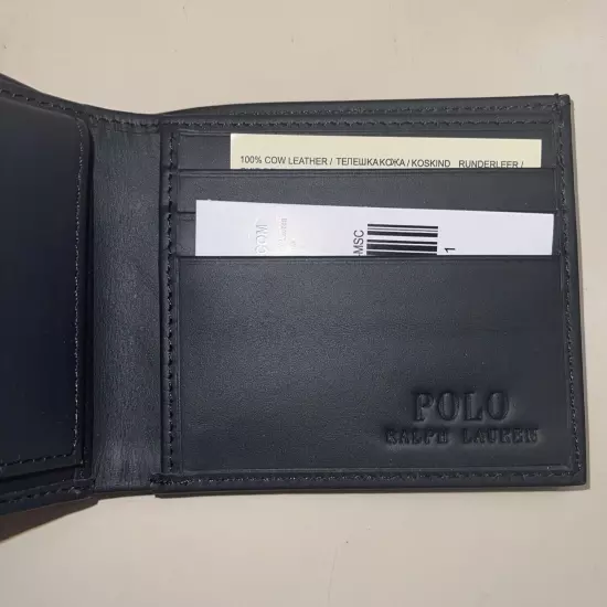 Polo Ralph Lauren Big Pony Black Leather Matte Finish Soft Bifold Wallet New