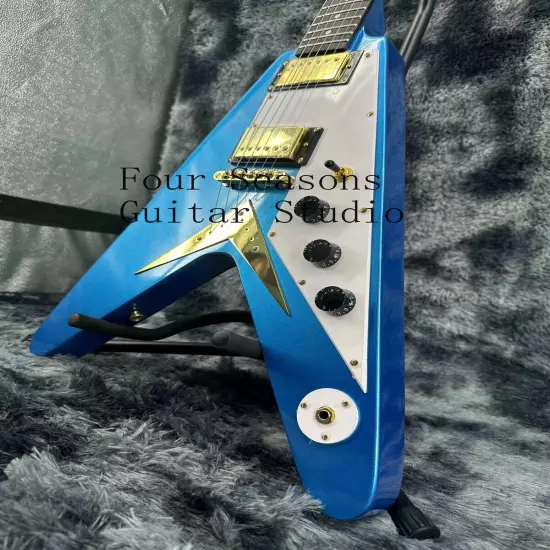 Blue Solid Body Custom Special Shape Electric Guitar 2H Pickups Fixed Bridge