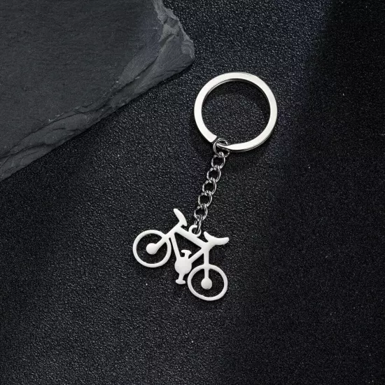 Stainless Steel Cute Bike Bicycle Shaped Keychain Key Ring For Bag Purse