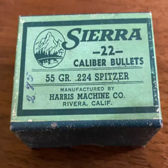 VINTAGE (BOX ONLY) SIERRA -22-CALIBER 55 GR .224 SPITZER SHELLS *Box Empty