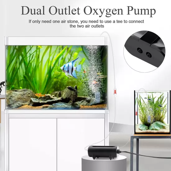 Aquarium Air Pump,3.5W 5W Dual Outlet Oxygen Pump with 2 Air Stone,Adjustable Ai