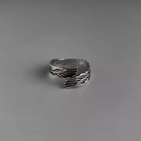 Love Couple Silver Ring with Angel Wings Design - Romantic Gift for Him & Her