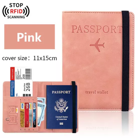 RFID Pu Leather Strap Passport Bag Holder Multi-Function ID Bank Card Wallet