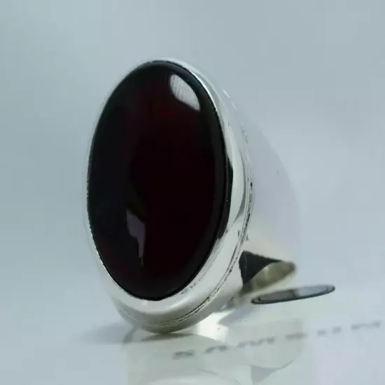 Big Agate Sterling Silver Ring - Mens Black Blood Red Yemeni Aqeeq