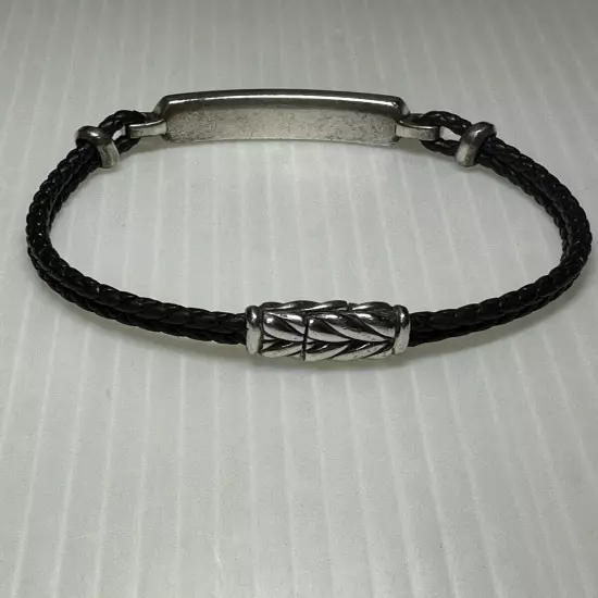 David Yurman Men's Station Black Bar Leather Bracelet 8inch / Black Onyx $595