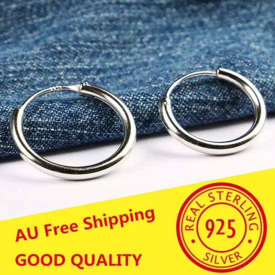 925 Sterling Silver Solid Classic Hoop Ring Earrings Lip Ear Nose Body Piercing