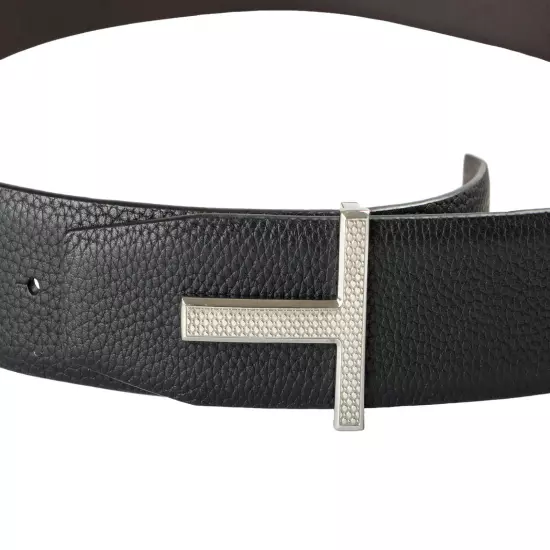 Tom Ford Reversible Leather Silver Metal T-Buckle Decorated Belt US 44 IT 110