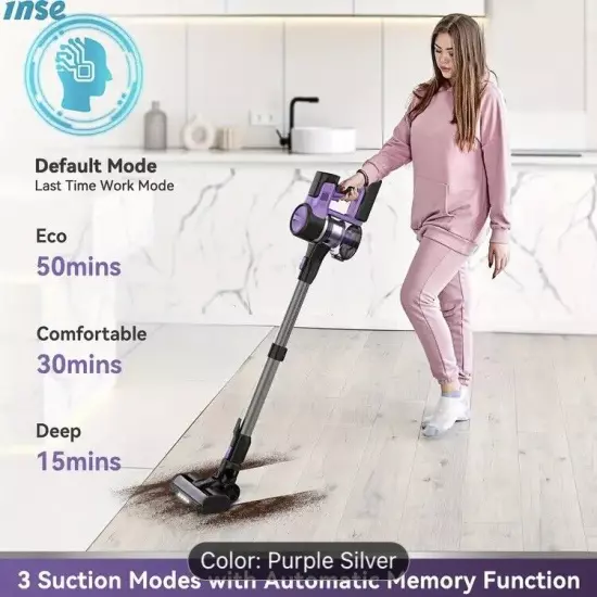 INSE S10 Cordless Vacuum For Pet Hair Power Saving with 26Kpa Powerful Suction