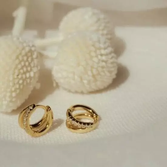 Gold Huggie Earrings Double Huggie Hoop Earrings Pave Gold Dainty SO PRETTY