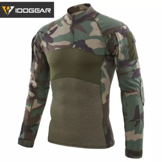 IDOGEAR Tactical Shirt Long Sleeve Combat Shirt Top Camo Hunting Outdoor Cycling