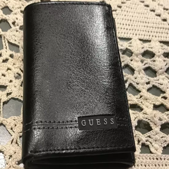 Guess Men's Leather Credit Card Id Wallet Trifold Black