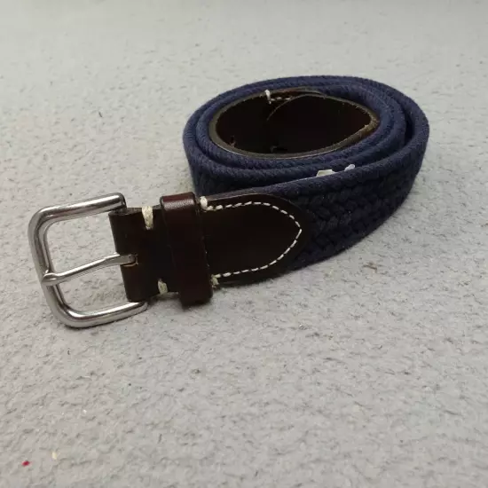 J. CREW BELT LEATHER TAB COTTON Web Golf Navy Blue Silver Buckle MEN'S SIZE 30