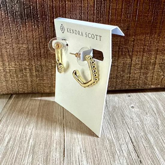 NEW Kendra Scott Lonnie Beaded Huggie 14K Yellow Gold Plated Earrings, NWT