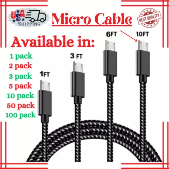 Heavy Duty Micro USB Fast Charger Data Cable Cord For Samsung Android HTC LG Lot