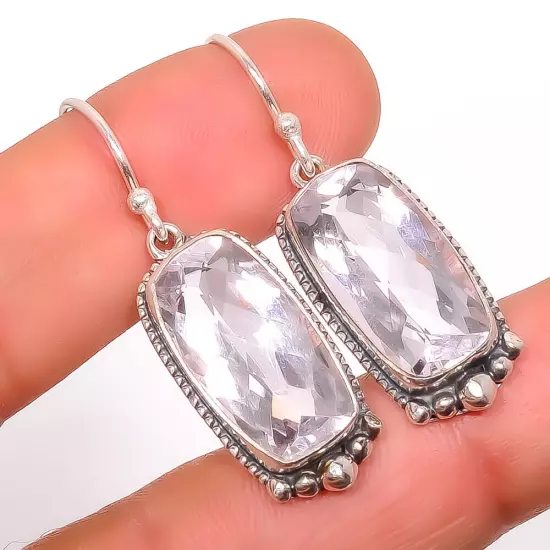 Rose Quartz 925 Sterling Silver Bali Earring 1.56" A386