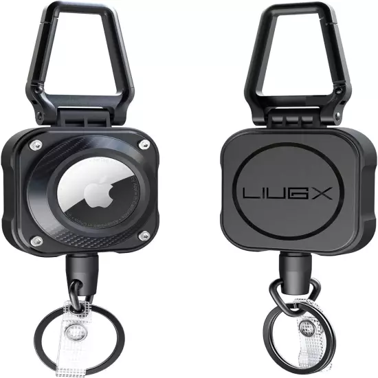 LIUGX 2-Pack Airtag Retractable Keychain, Holder, Badge Medium, Black 