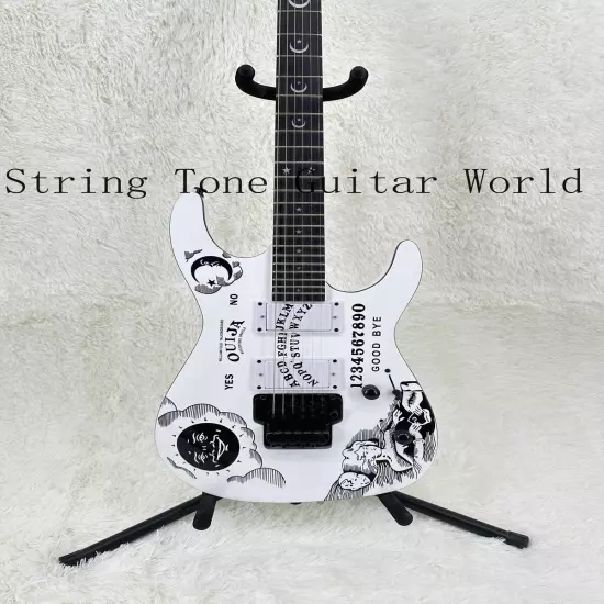 Custom Solid White Ouija ST Electric Guitar Basswood Body Floyd Rose Black Part