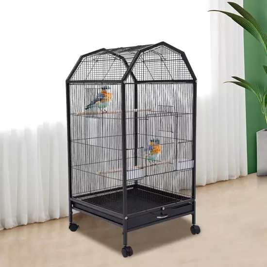 Spacious Metal Cage with Stand for Large Finch Flight Perfect Pet Home,Black