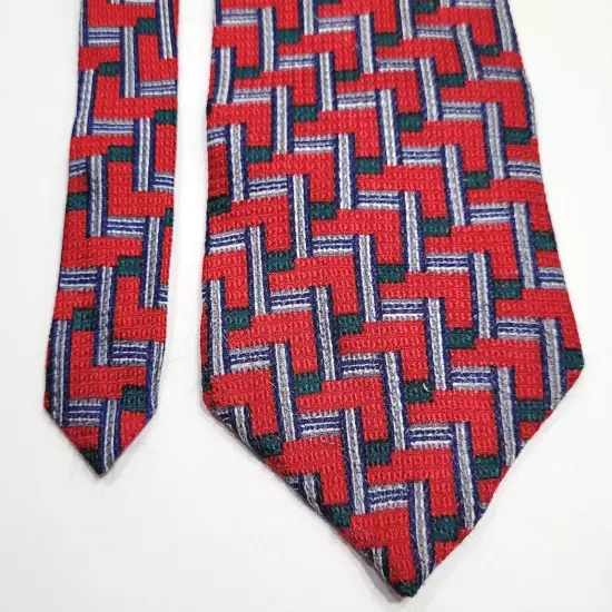 Spauldings Chicago Red Green Blue Stair Pattern Professional SILK 1980s Necktie