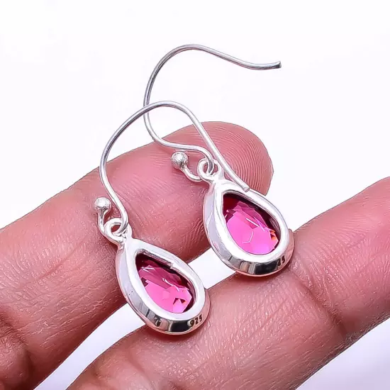 Pink Rubellite Tourmaline 925 Sterling Silver Earring 1.17" E_9508_347_22